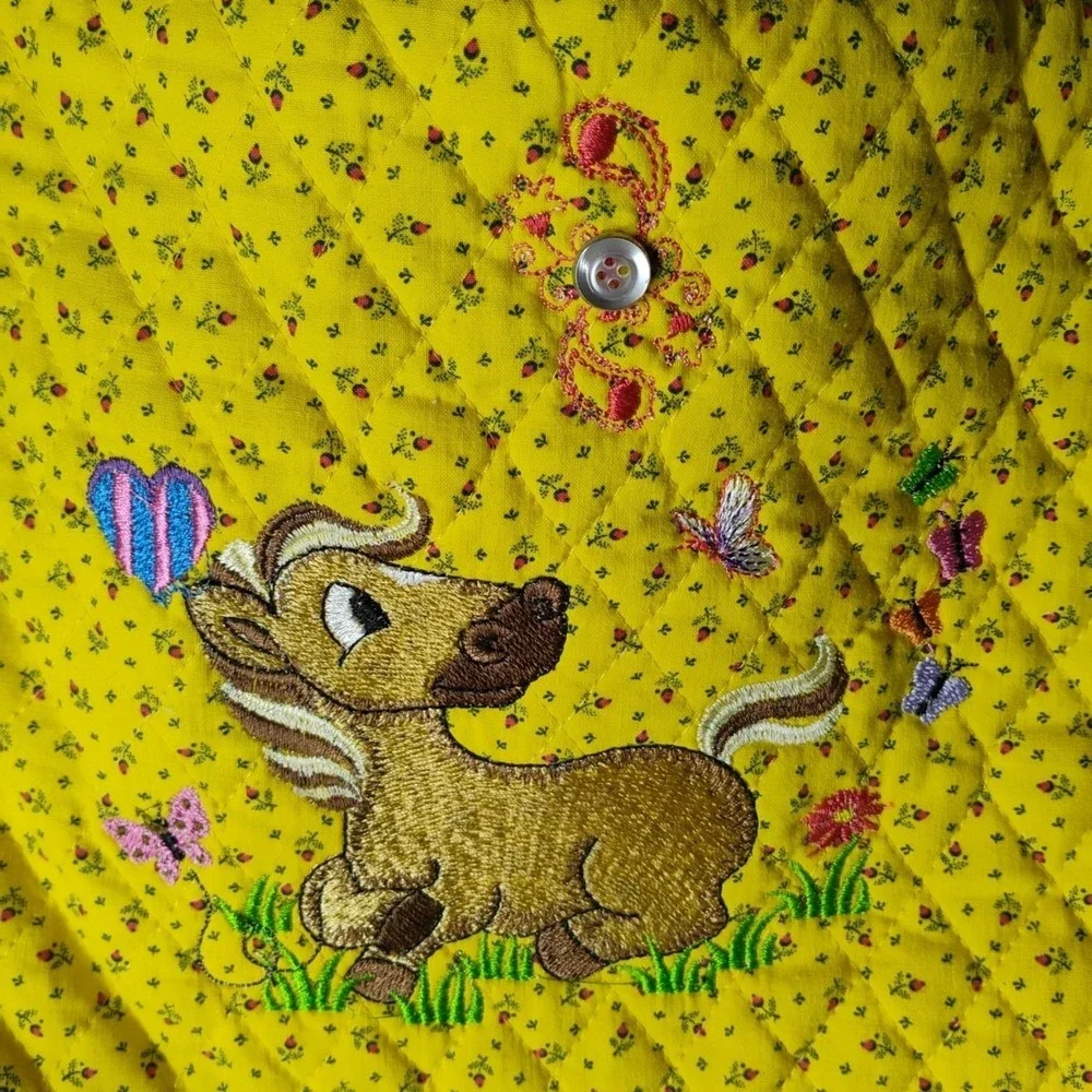 Quilted Horse Butterflies Purse‎ Shoulder Bag W/Pocket Yellow Floral